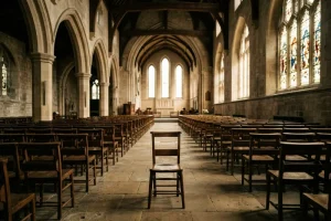 Explore 15 A conceptual image illustrating the difference between organized religion and atheism.