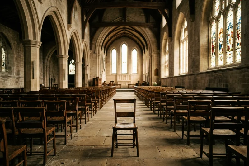 A conceptual image illustrating the difference between organized religion and atheism.