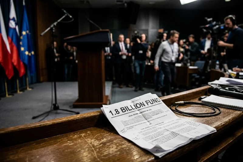 A political campaign podium representing the news of Trump's scrapped fund.
